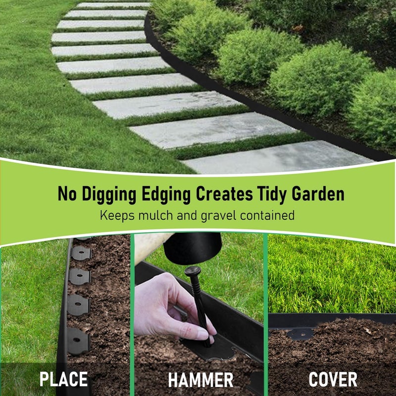 H HUGELEAF Hugeleaf Landscape Edging 2 Inches Tall, 50 Feet Garden Edging Border with 60pcs Spikes, Flexible Plastic Lawn Edge for Landscaping Flower Beds Yard Pathway - Image 5